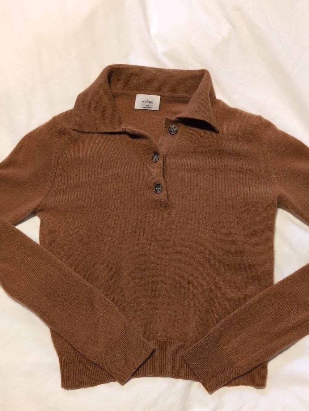 Wilfred Brown Cashmere Polo-Style Button-Front Sweater